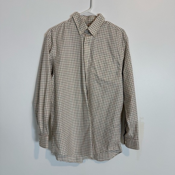 Duluth Trading Co Plaid Long Sleeve Button Down Mens Shirt cotton SZ M cream - Picture 1 of 7